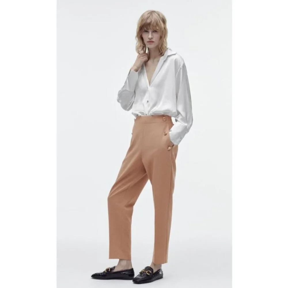 Zara Womens Size Xlarge Buttoned High Rise Straight Leg Trouser